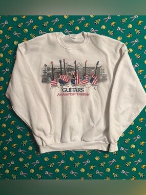 Jerzees White Crewneck Sweatshirt with Patriotic Guitar Graphic